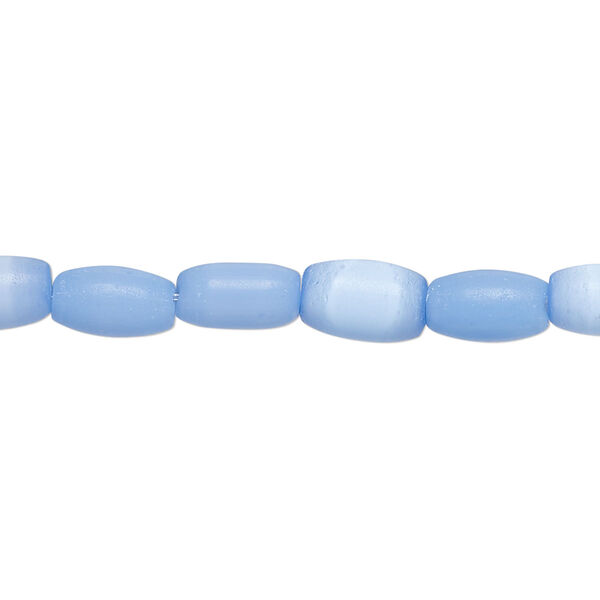 Bead, fiber optic glass, pkg/14 inch, opaque blue, 9x6mm center-drilled oval. image number 0