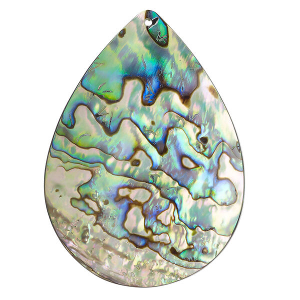 Focal, paua shell (natural), 56 x 40mm hand-cut teardrop. Mohs hardness 3-1/2. Sold individually. image number 0