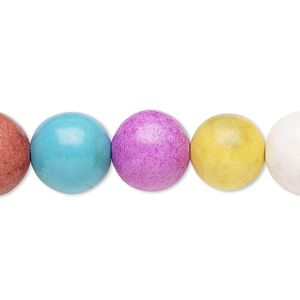 Bead, coated ceramic, multicolored, 11-13mm round. Sold per 8-inch strand.