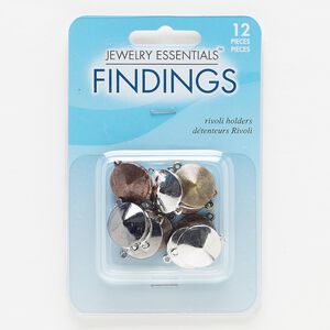 Link, silver- / gunmetal- / antiqued brass- / copper-finished "pewter" (zinc-based alloy), 16mm round with 14mm rivoli setting. Sold per pkg of 12.