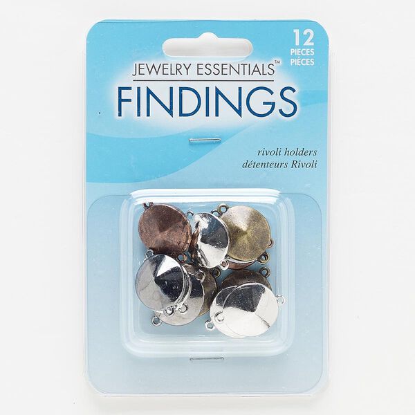 Link, silver- / gunmetal- / antiqued brass- / copper-finished "pewter" (zinc-based alloy), 16mm round with 14mm rivoli setting. Sold per pkg of 12. image number 0