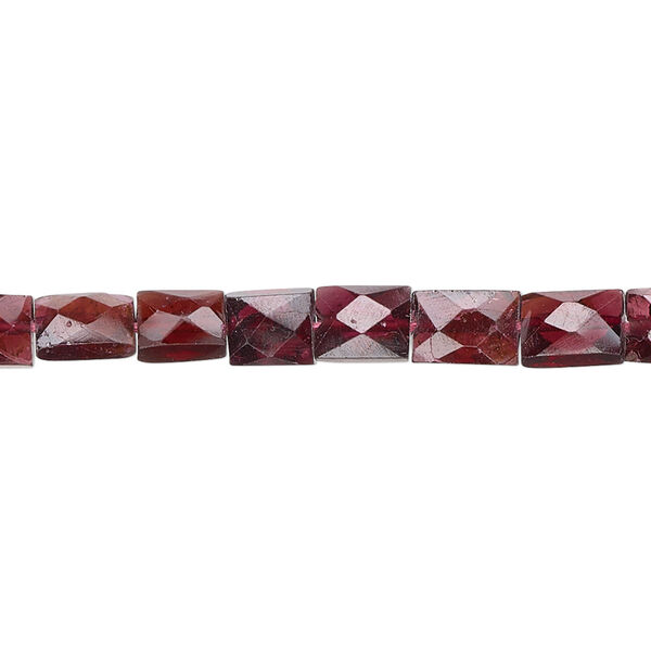Bead, garnet (dyed), 7x6mm hand-cut faceted puffed rectangle, B- grade, Mohs hardness 7 to 7-1/2. Sold per 15-1/2" to 16" strand. image number 0