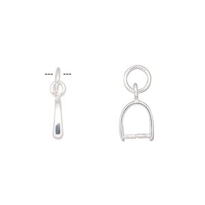 Bail, ice-pick, sterling silver, 9x7mm with 6mm grip length and 6mm closed jump ring. Sold individually.