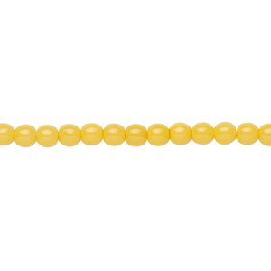 Bead, Czech dipped décor glass druk, opaque yellow, 4mm round. Sold per 15-1/2" to 16" strand.