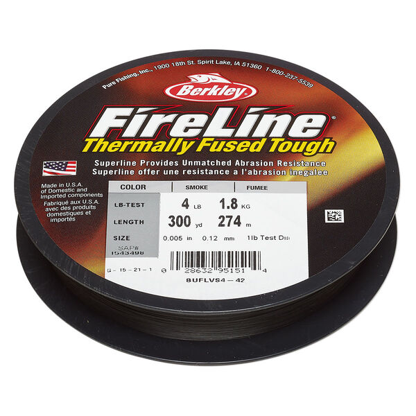 Thread, Berkley® FireLine®, high-modulus polyethylene, 8-fiber braid, smoke, 0.12mm diameter, 4-pound test. Sold per 300-yard spool. image number 0
