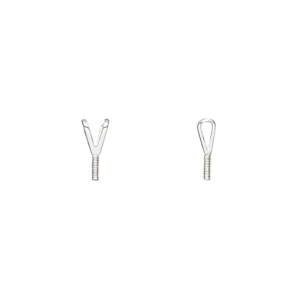 Bail, rabbit ear, sterling silver, 5x3mm with 4x1mm peg, fits beads with 1.2mm hole. Sold per pkg of 2. image number 0