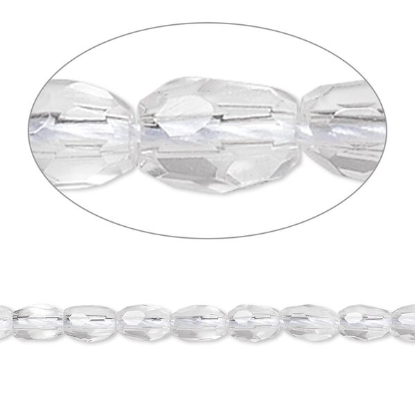 Quartz crystal 1pkg1, faceted oval bead natural 8 inch 6x4mm image number 0