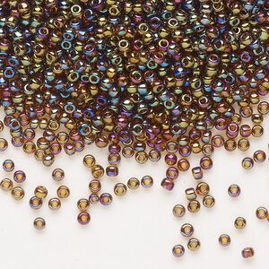 Seed bead, Dyna-Mites™, glass, pkg/40g, #11 round, translucent rainbow root beer, (24R 11/0 RR).