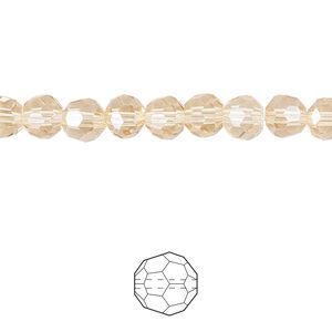 Bead 144pk translucent crystal golden shadow, Celestial Crystal® 6mm round