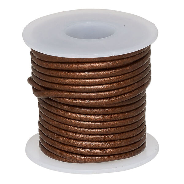 Cord, leather (coated), metallic copper, 1.4-1.6mm round. Sold per 5-yard spool. image number 0