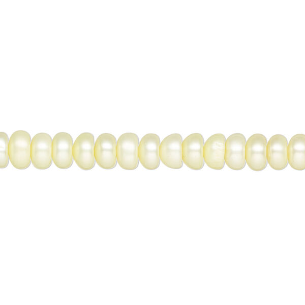Pearl, cultured freshwater (dyed), pale yellow, 5mm button, C grade, Mohs hardness 2-1/2 to 4. Sold per 15-inch strand. image number 0