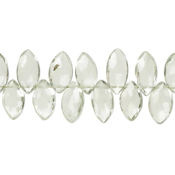 Green quartz 1pkg1, hand-cut top-drilled faceted puffed marquise bead 8 inch 9x5mm-11x6mm image number 0