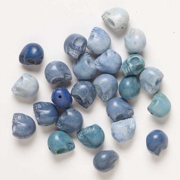 Bead mix, "howlite" (imitation) resin 1pkg25, opaque light to dark denim blue, 17x14mm-18x15mm skull. image number 1