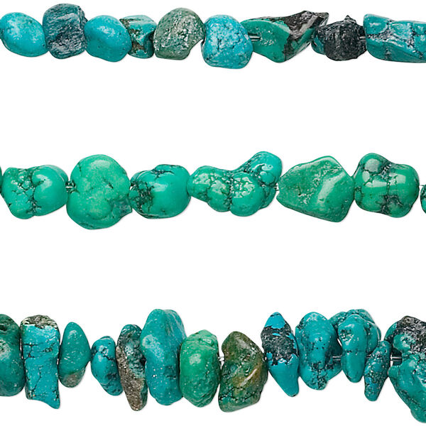 Bead mix, turquoise (dyed / stabilized), small to large chip and mini to small nugget, Mohs hardness 5 to 6. Sold per (3) 15-inch strands. image number 0
