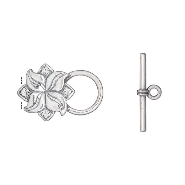 Clasp, JBB Findings, toggle, antiqued sterling silver, 14x13mm flower. Sold individually. image number 0