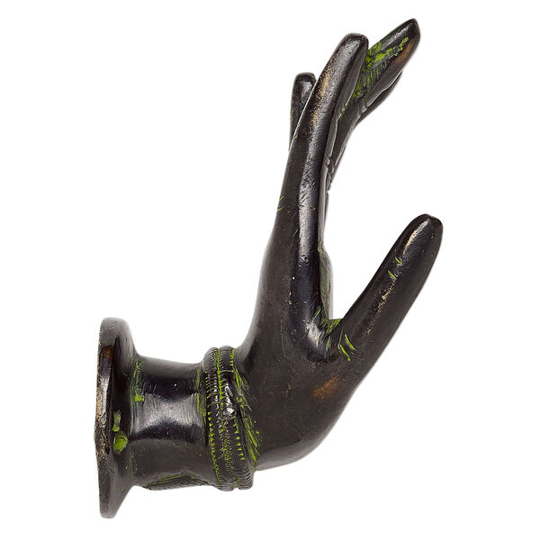 Display, antiqued brass, black and green, 4-1/8 x 1-3/4 x 3-1/2 inch hanging left hand with (3) 1-1/4 inch screws. Sold individually. image number 1