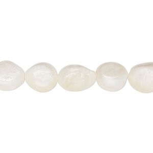 Pearl 1pkg1, cultured freshwater (bleached), white, 8-10mm flat-sided potato, D grade, Mohs hardness 2-1/2 to 4. 15-1/2 to 16 inch strand