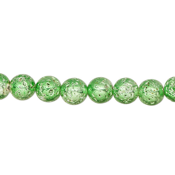 Bead, electro-coated lava rock (coated), mint green, 6-7mm round. Sold per 15-1/2" to 16" strand. image number 0
