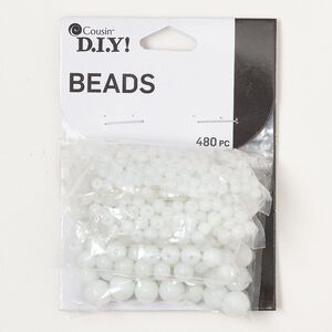 Bead mix, glass, opaque white, 3-8mm round. Sold per pkg of 480.