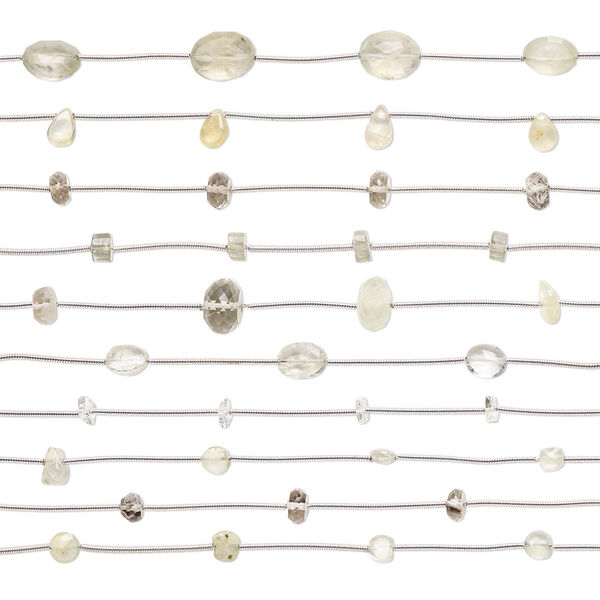Bead, prehnite (natural), 4x2mm-13x10mm hand-cut mixed shapes with 0.4-1.4mm hole, C grade, Mohs hardness 6 to 6-1/2. Sold per pkg of (10) 4-1/2 inch strands. image number 0