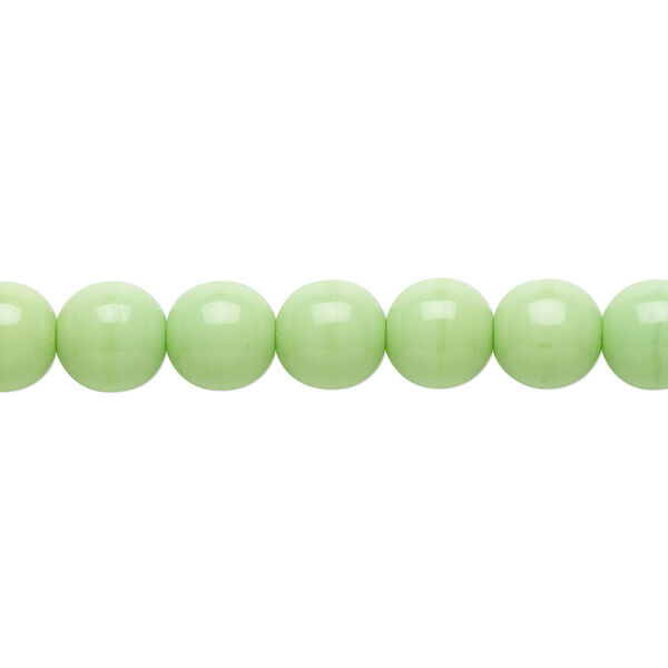 Bead, Czech glass druk, opaque green, 8mm round. Sold per 15-1/2" to 16" strand, approximately 50 beads. image number 0