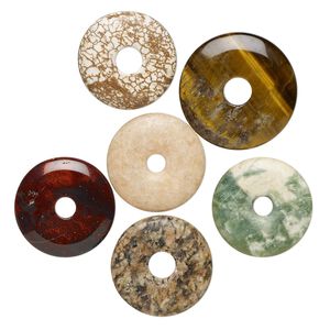 Multi-gemstone 1pkg6, donut focal mix 26-35mm