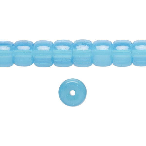 Bead, glass, translucent aqua, 8x6mm barrel. Sold per 15-1/2 to 16-inch strand. image number 0