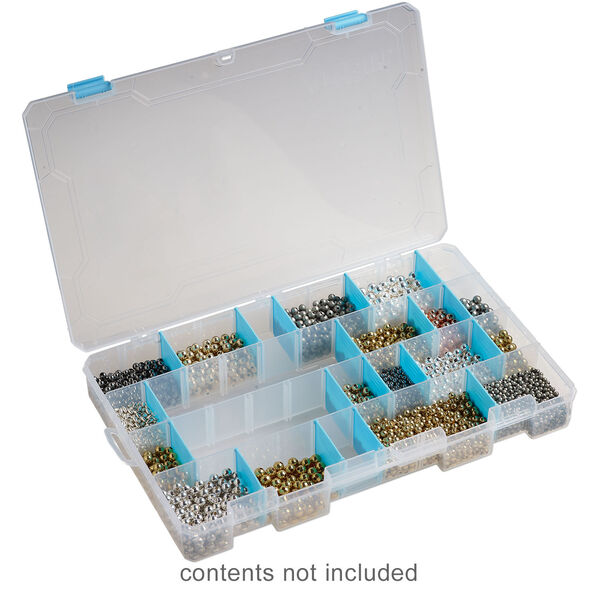 Organizer, ArtBin&reg; tarnish inhibitor, plastic, clear and teal blue, 14-1/8 x 9 x 2 inches, 19 adjustable compartments. Sold individually. image number 1