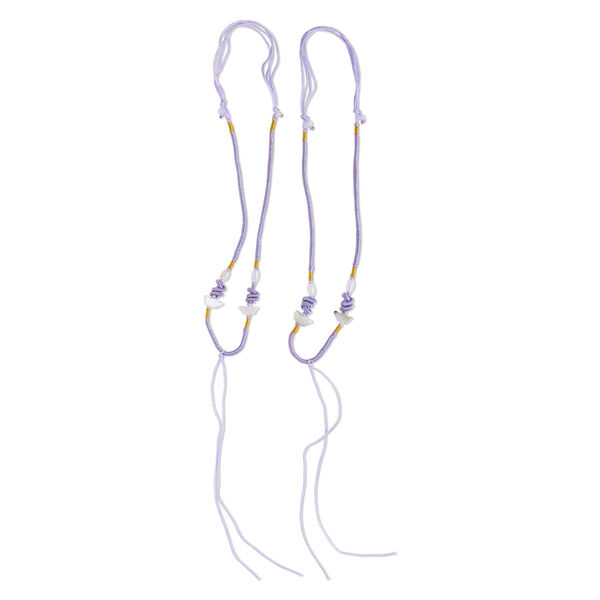 Necklace cord, macramé, jadeite (natural/dyed) and imitation silk, lilac / cooper, 2-3.5mm wide with 5-1/2 inch dangle, 20 inches with slip knot closure. Sold per pkg of 2. image number 0