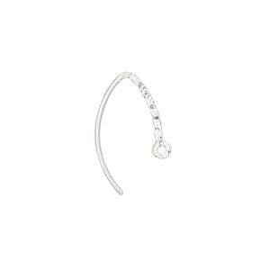 Ear wire, sterling silver, 16mm textured flat marquise with closed loop, 20 gauge. Sold per pair.