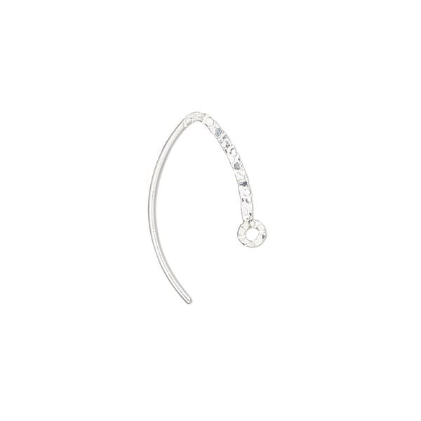 Ear wire, sterling silver, 16mm textured flat marquise with closed loop, 20 gauge. Sold per pair. image number 0