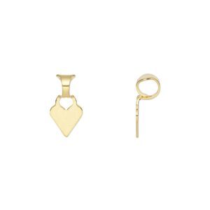 Bail, glue-on, gold-plated brass, 13.5x7mm with 7mm flat heart base. Sold per pkg of 20.