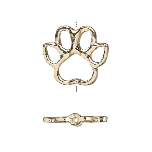 Bead frame, gold-finished "pewter" (zinc-based alloy), 19x17mm vertically drilled open paw print, fits up to 8mm beads. Sold per pkg of 4. image number 0