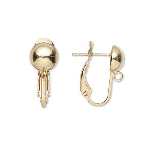Earring 1pkg10 gold-plated, 18mm hinged / 8mm ball / closed loop, 21 gauge brass 5 pair