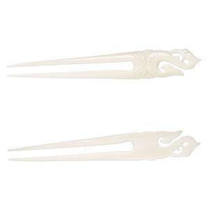 Hair stick, bone (bleached), pkg/1, 6 to 6-1/2 inches with fancy hook.