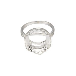 Ring, sterling silver, 15.5mm round with petal edge and 14mm round cabochon bezel setting, size 7. Sold individually.