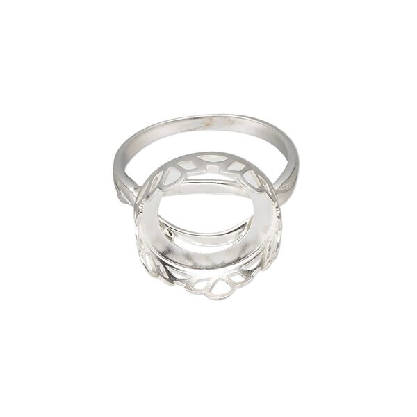 Ring, sterling silver, 15.5mm round with petal edge and 14mm round cabochon bezel setting, size 7. Sold individually. image number 0