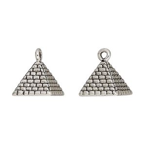 Charm, antique silver-plated pewter (tin-based alloy), 12.5x10mm 3D pyramid. Sold per pkg of 2.
