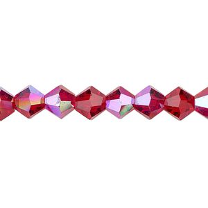 Bead 1pk transparent red AB, Celestial Crystal® 8mm bicone 15.5-16 inch
