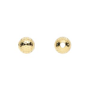 Bead, gold-plated brass, 8mm dimpled round. Sold per pkg of 100.