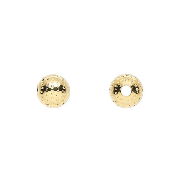 Bead, gold-plated brass, 8mm dimpled round. Sold per pkg of 100. image number 0