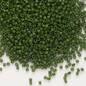 Seed bead, Delica®, glass, pkg/50g, #11 round, opaque matte jade green green (DB-0797).