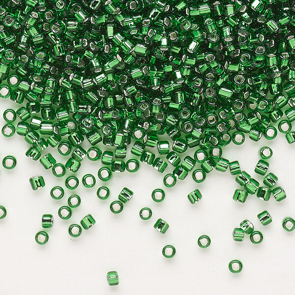 Seed bead, Dyna-Mites™, glass, pkg/1/2kg, #11 round, transparent silver-lined emerald green, (82:SR 11/0 SR). image number 0