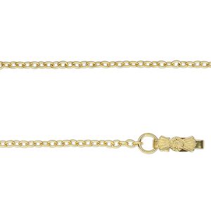 Chain, gold-finished steel, 1.5mm cable, 14 inches with snap clasp. Sold per pkg of 10.