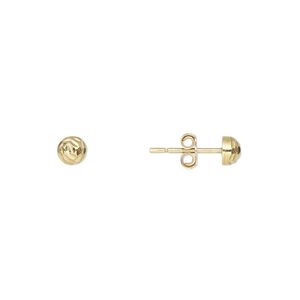 Earstud, gold-finished sterling silver, 4mm diamond-cut half-ball with post. Sold per pair.