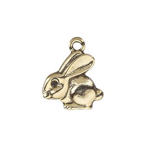 Charm, antique gold-plated pewter (tin-based alloy), 18mm single-sided bunny. Sold per pkg of 2.