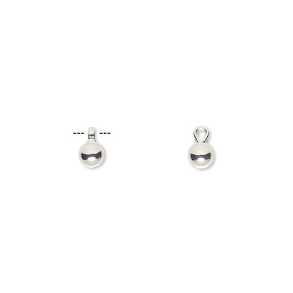 Drop, silver-finished "pewter" (zinc-based alloy), 4mm round. Sold per pkg of 10. image number 0