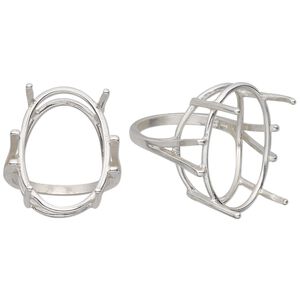 Ring, Sure-Set™, sterling silver, 25x18mm 4-prong oval basket setting, size 7. Sold individually.