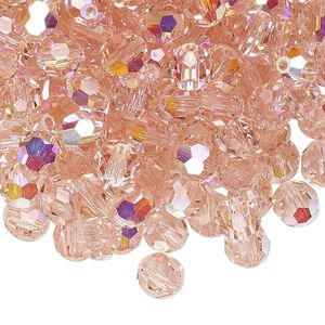 Bead 288pk light rose AB, Preciosa Czech crystal 6mm round