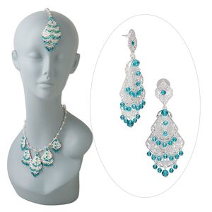 Necklace / earring / tikka set, One of a Kind Jewelry, 18 inches / 3 inches / 17 inches. Only one available.